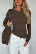 Asymmetric Hem Plain Long Sleeve Tee image 1