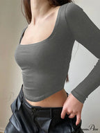 Sleek Slim-Fit Square Neck Knit Top image 12