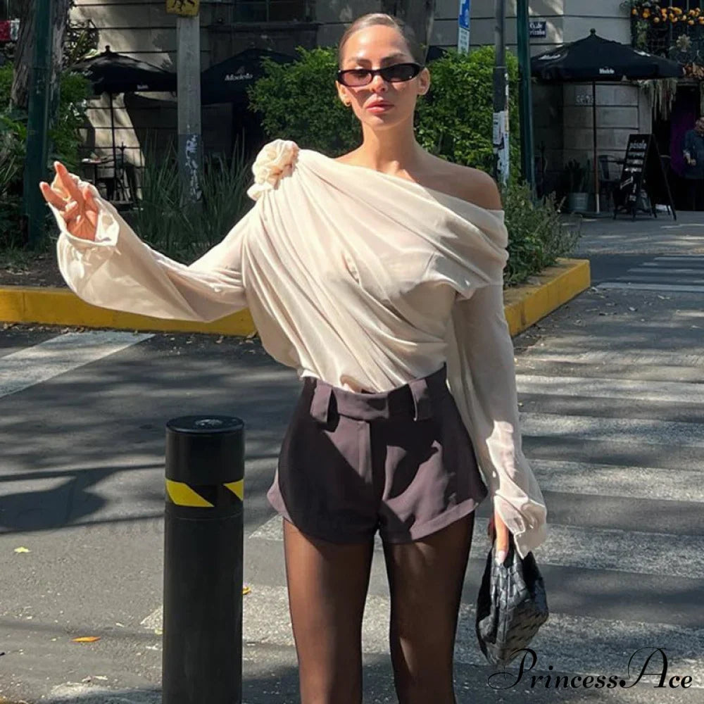 Asymmetric One Graceful Shoulder Off Blouse image 2