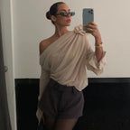Asymmetric One Graceful Shoulder Off Blouse image 3