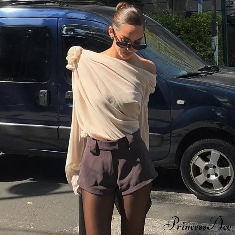 Asymmetric One Graceful Shoulder Off Blouse image 6