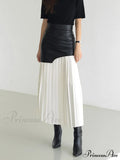 Asymmetric Patchwork Faux Leather Modern Chiffon Pleated Midi Skirt image 1