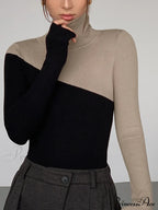 Asymmetric Patchwork Long Sleeve Modern Mock Neck Knit Top image 6