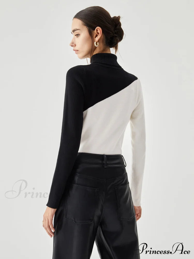 Asymmetric Patchwork Long Sleeve Modern Mock Neck Knit Top image 16