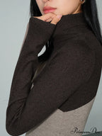Asymmetric Patchwork Long Sleeve Modern Mock Neck Knit Top image 2