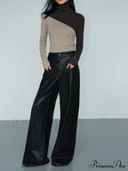 Asymmetric Patchwork Long Sleeve Modern Mock Neck Knit Top image 4