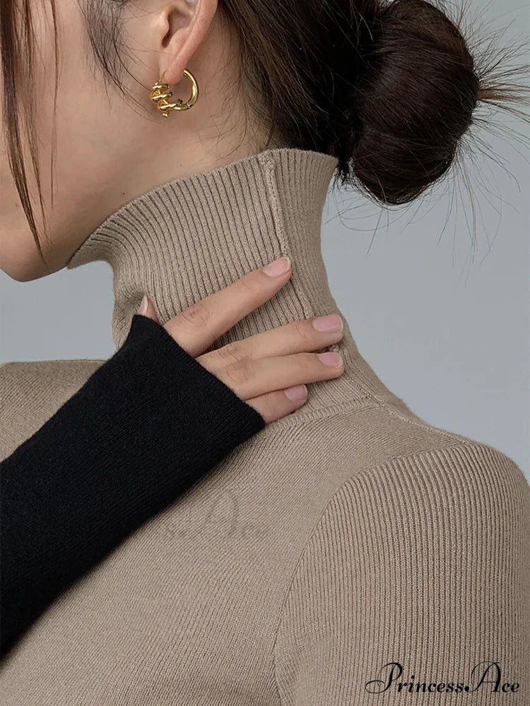 Asymmetric Patchwork Long Sleeve Modern Mock Neck Knit Top image 8