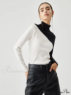 Asymmetric Patchwork Long Sleeve Modern Mock Neck Knit Top image 15