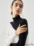 Asymmetric Patchwork Long Sleeve Modern Mock Neck Knit Top image 14