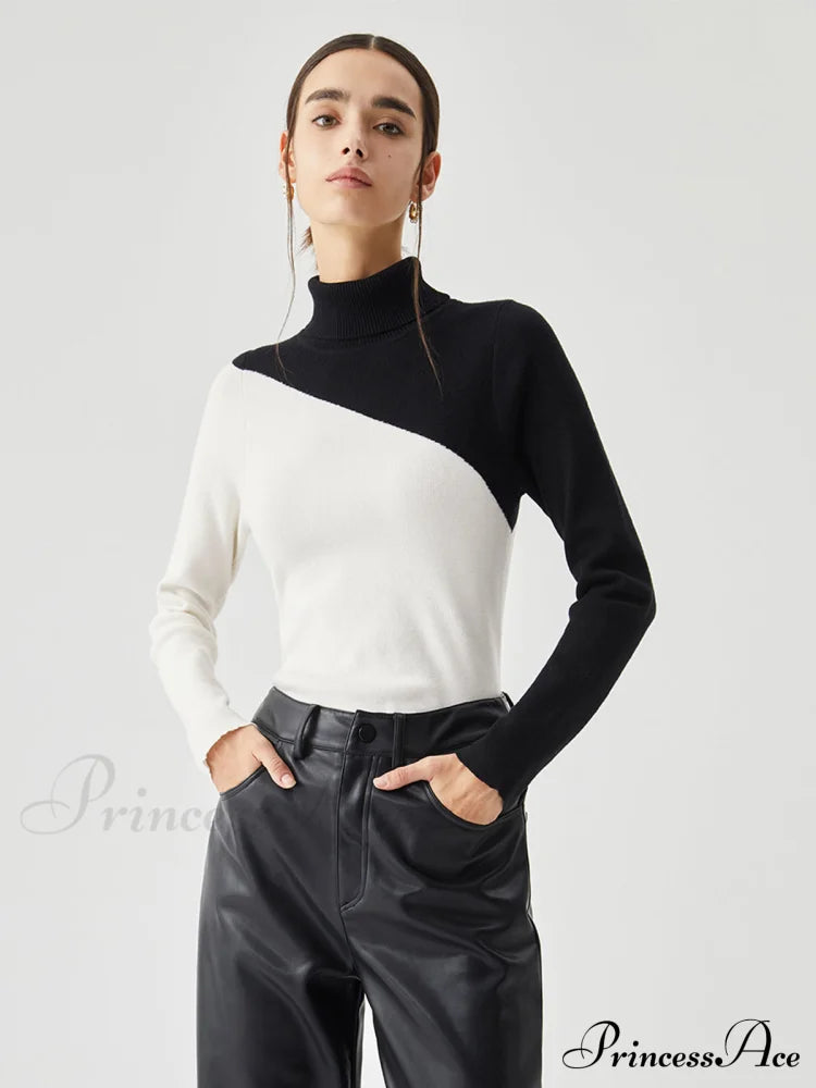 Asymmetric Patchwork Long Sleeve Modern Mock Neck Knit Top image 13