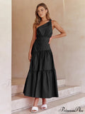 Asymmetric Shoulder Graceful Knotted Midi Dress image 1