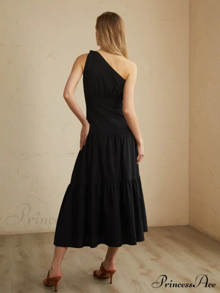 Asymmetric Shoulder Graceful Knotted Midi Dress image 6