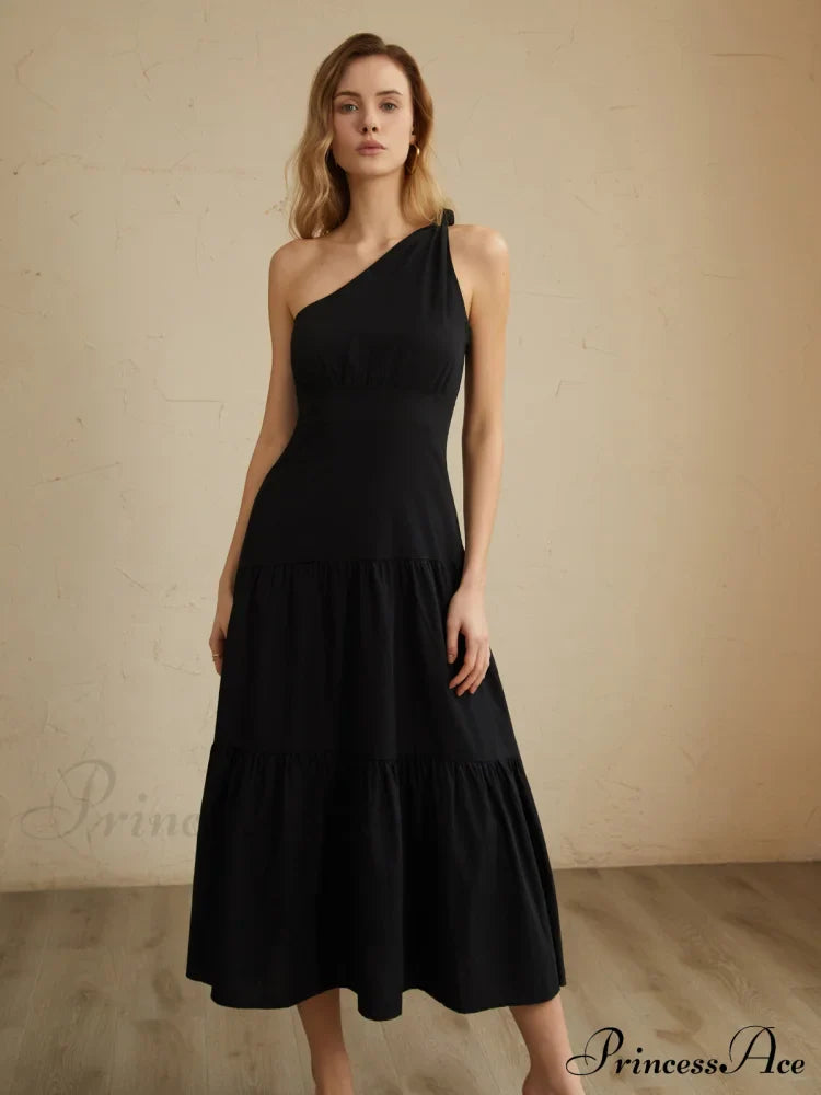 Asymmetric Shoulder Graceful Knotted Midi Dress image 4
