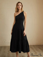 Asymmetric Shoulder Graceful Knotted Midi Dress image 4