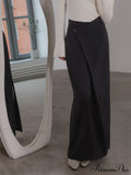 Asymmetric Slit Graceful Striped Long Skirt image 1
