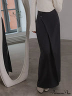 Asymmetric Slit Graceful Striped Long Skirt image 1