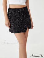 Asymmetric Split Graceful Sequin Mini Skirt image 2