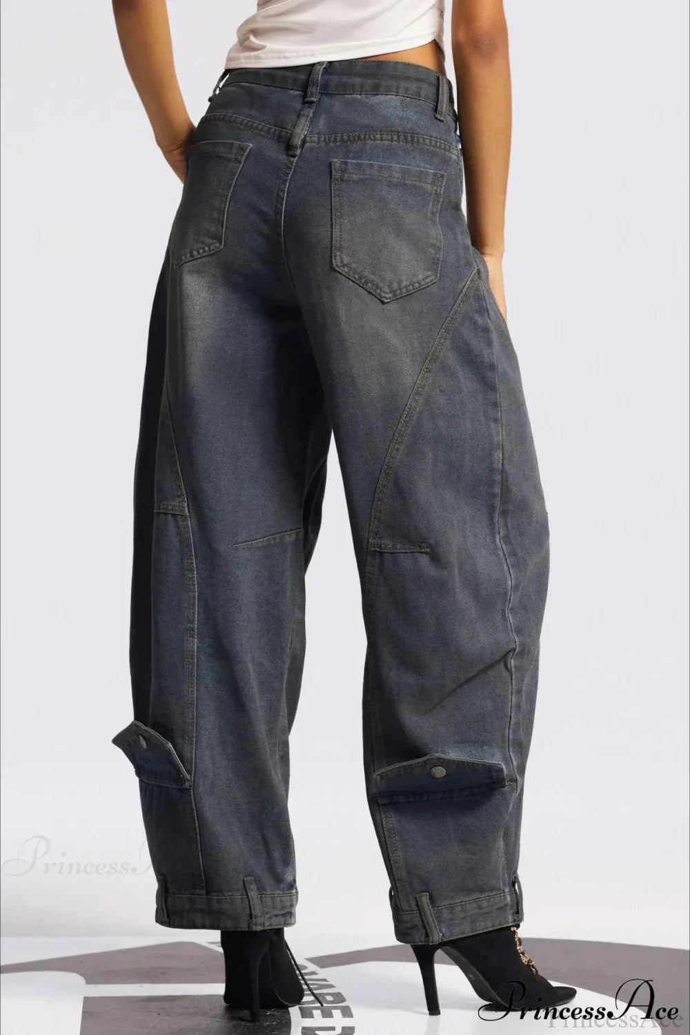 Asymmetric Waist Washed Low Waist Flare Wide Leg Jeans image 4