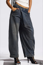 Asymmetric Waist Washed Low Waist Flare Wide Leg Jeans image 2