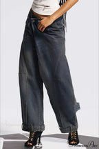 Asymmetric Waist Washed Low Waist Flare Wide Leg Jeans image 3