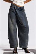 Asymmetric Waist Washed Low Waist Flare Wide Leg Jeans image 1