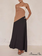 Asymmetrical Color-Blocked Stylish Maxi Dress image 1