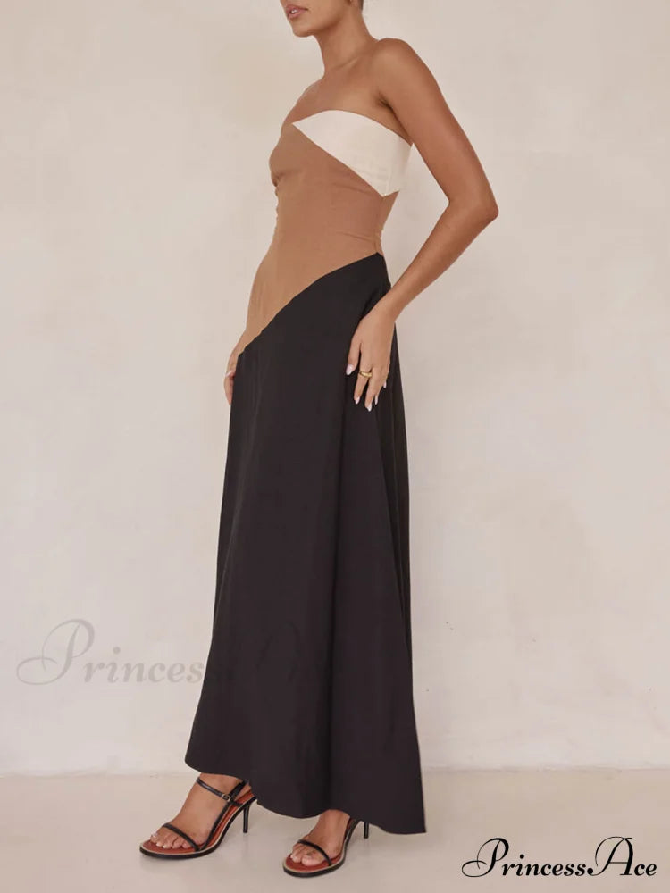 Asymmetrical Color-Blocked Stylish Maxi Dress image 2