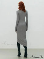 Asymmetrical Draped Cutout Crew Neck Classic Long Sleeve Midi Knit Dress image 4