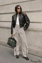 Asymmetrical High Waist Wide Leg Tailored Pants image 3
