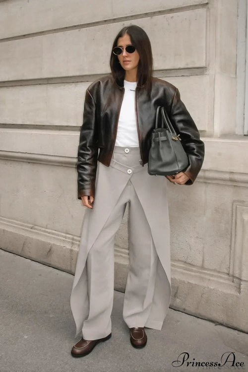 Asymmetrical High Waist Wide Leg Tailored Pants image 2