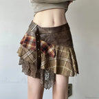 Asymmetrical Lace Stripes Plaid Skirt image 1
