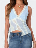 Asymmetrical Lace Trim Deep V-neck Slim Crop Top image 7
