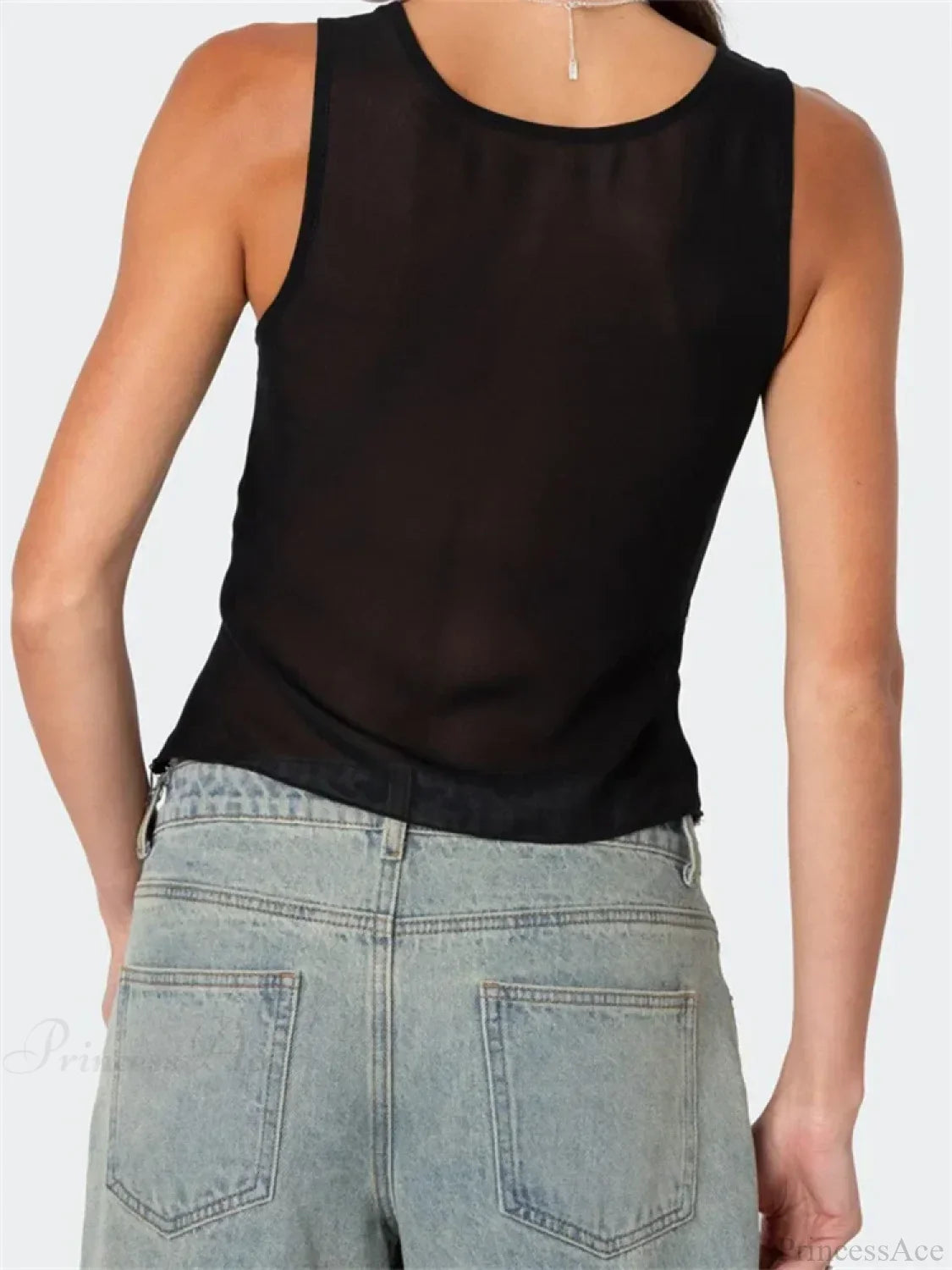 Asymmetrical Lace Trim Deep V-neck Slim Crop Top image 3