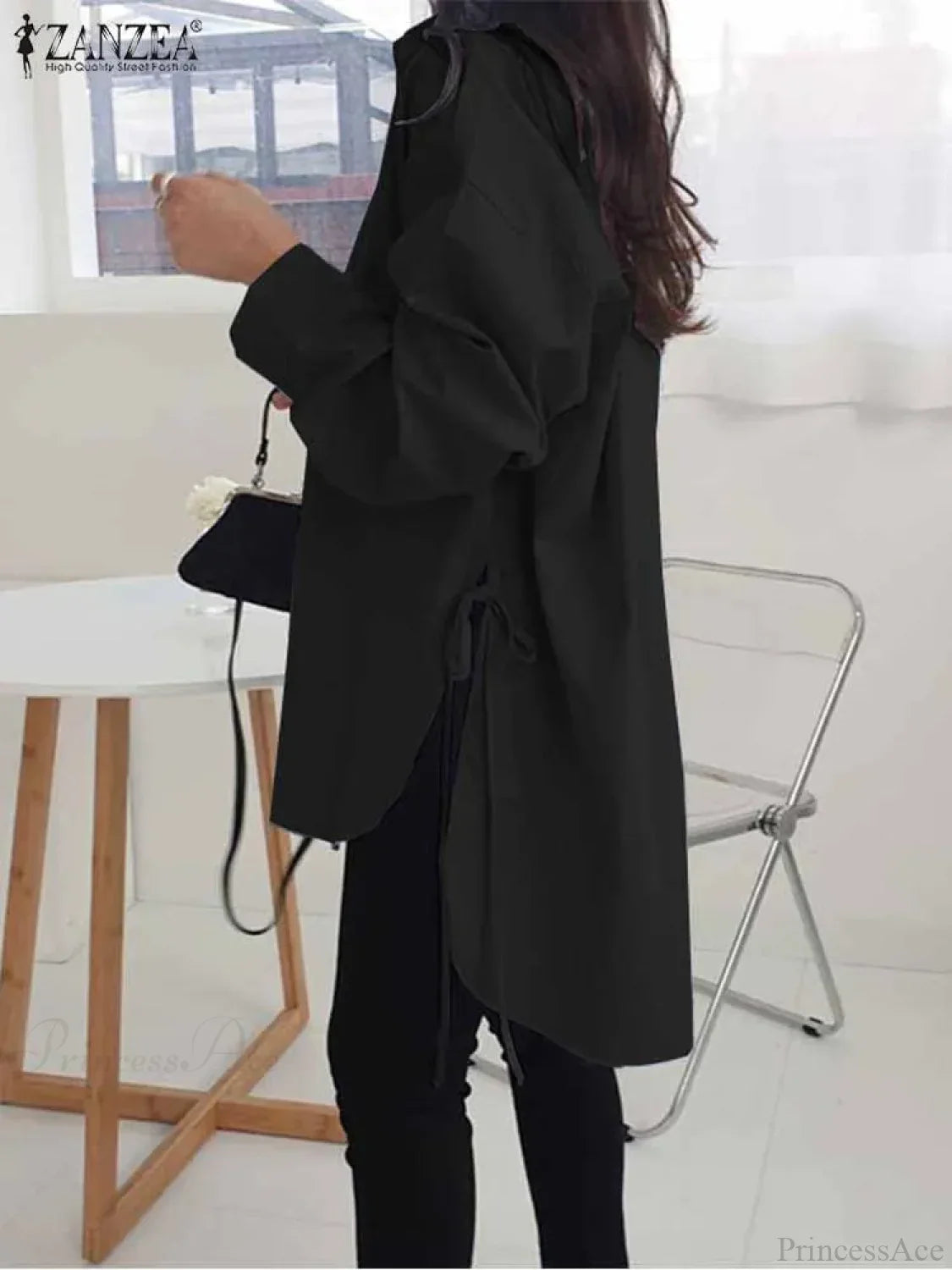 Asymmetrical Lace-Up Button Lapel Blouse image 5