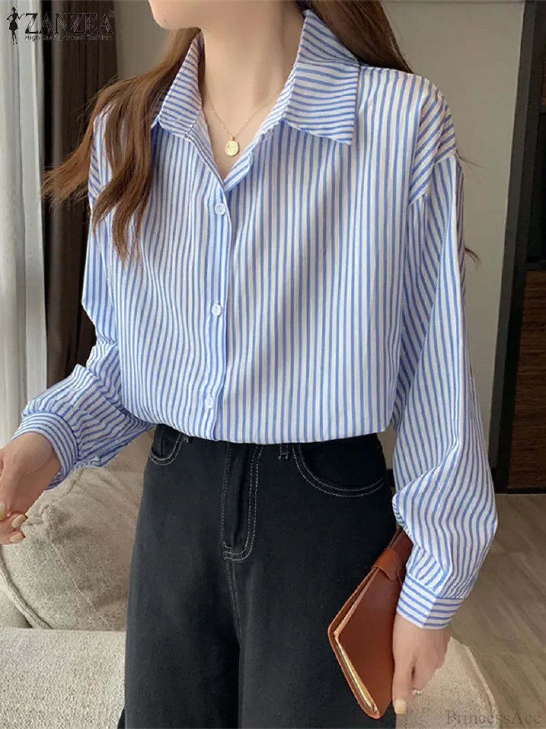 Asymmetrical Lace-Up Button Lapel Blouse image 11