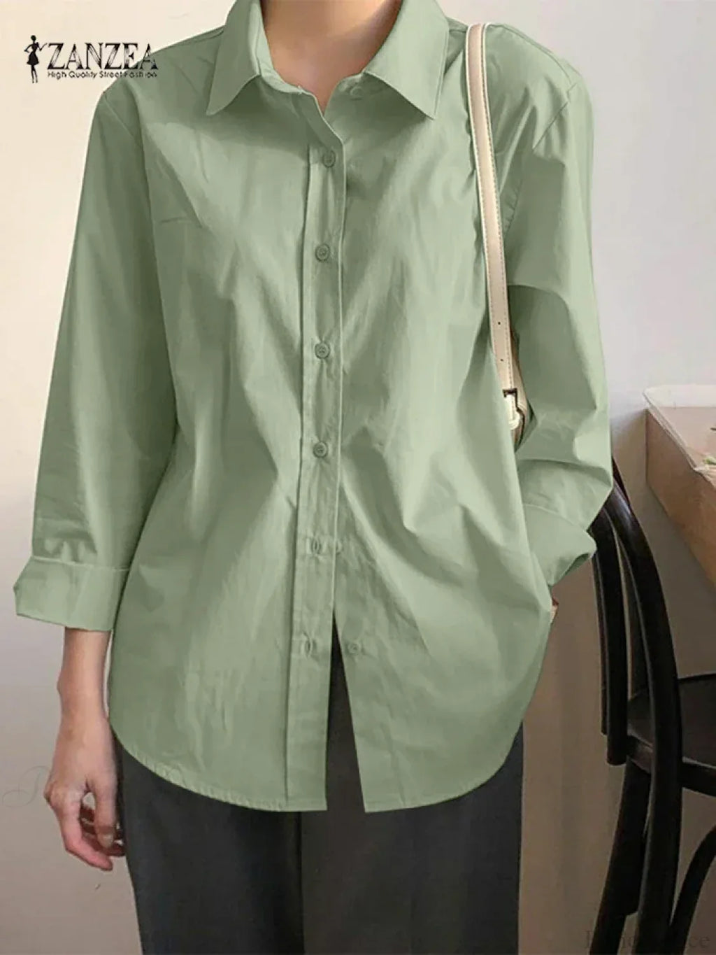 Asymmetrical Lace-Up Button Lapel Blouse image 7