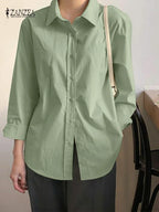 Asymmetrical Lace-Up Button Lapel Blouse image 7