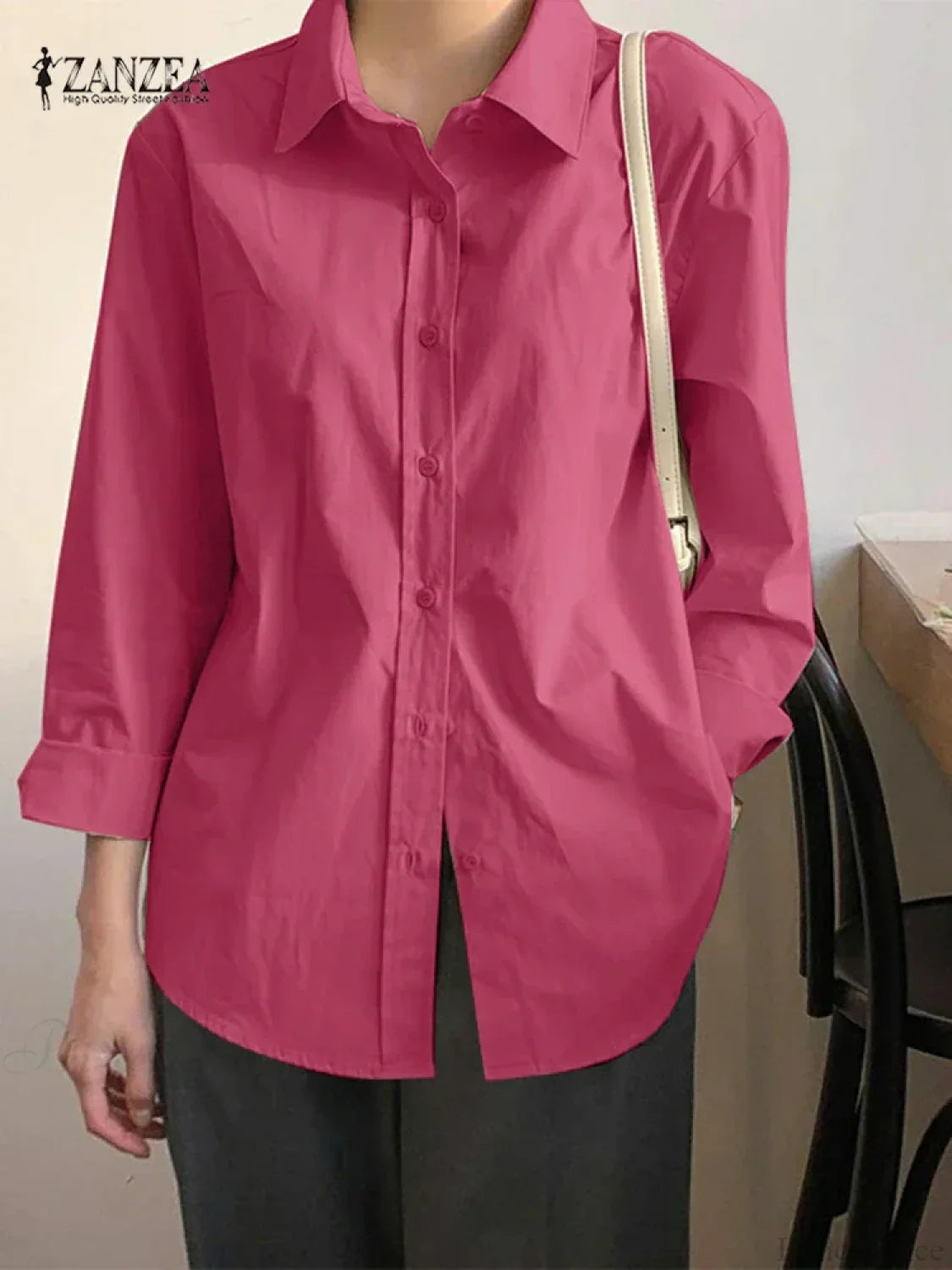 Asymmetrical Lace-Up Button Lapel Blouse image 9