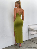 Asymmetrical Neck Glitter Trendy Strap Cut Out Dress image 2