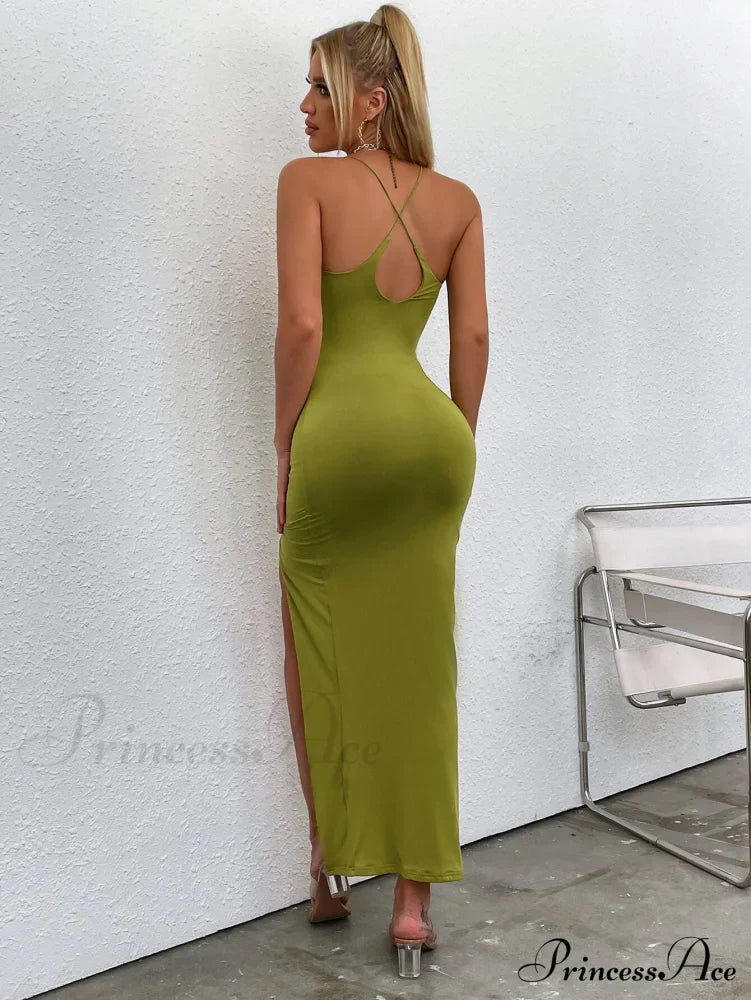 Asymmetrical Neck Glitter Trendy Strap Cut Out Dress image 2