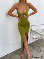 Asymmetrical Neck Glitter Trendy Strap Cut Out Dress image 6