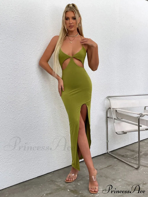 Asymmetrical Neck Glitter Trendy Strap Cut Out Dress image 1