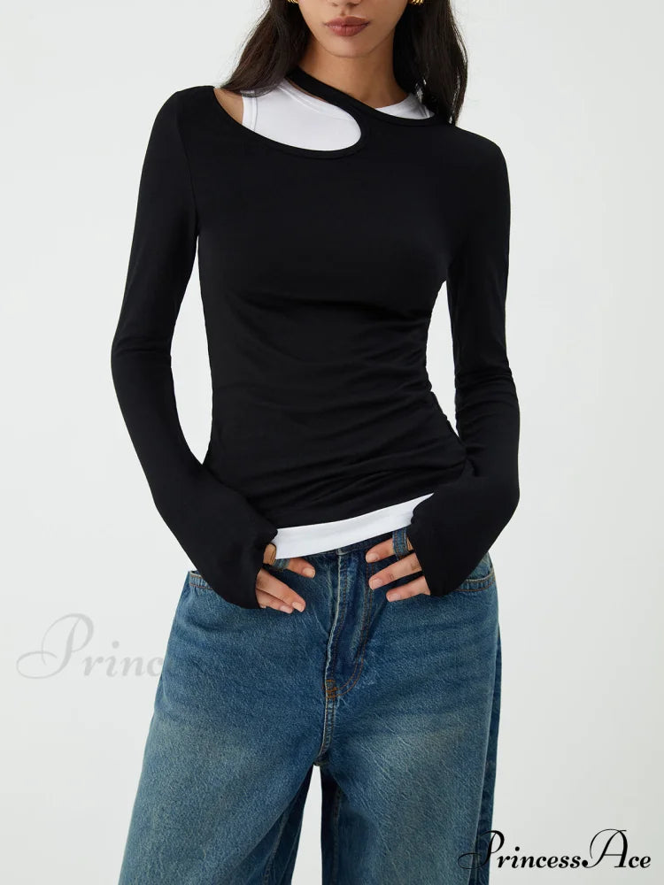 Asymmetrical Neck Graceful Long Sleeve Blouse image 1