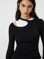 Asymmetrical Neck Graceful Long Sleeve Blouse image 4