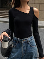 Asymmetrical Neck One Trendy Shoulder Slinky Top image 2