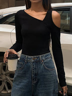 Asymmetrical Neck One Trendy Shoulder Slinky Top image 3