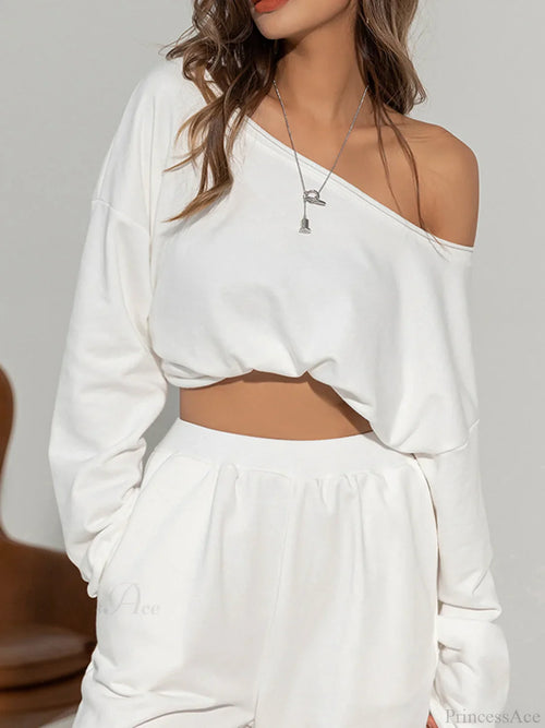 Asymmetrical Off Graceful Shoulder Solid Sweatshirt image 2