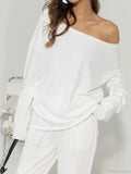 Asymmetrical Off Graceful Shoulder Solid Sweatshirt image 1