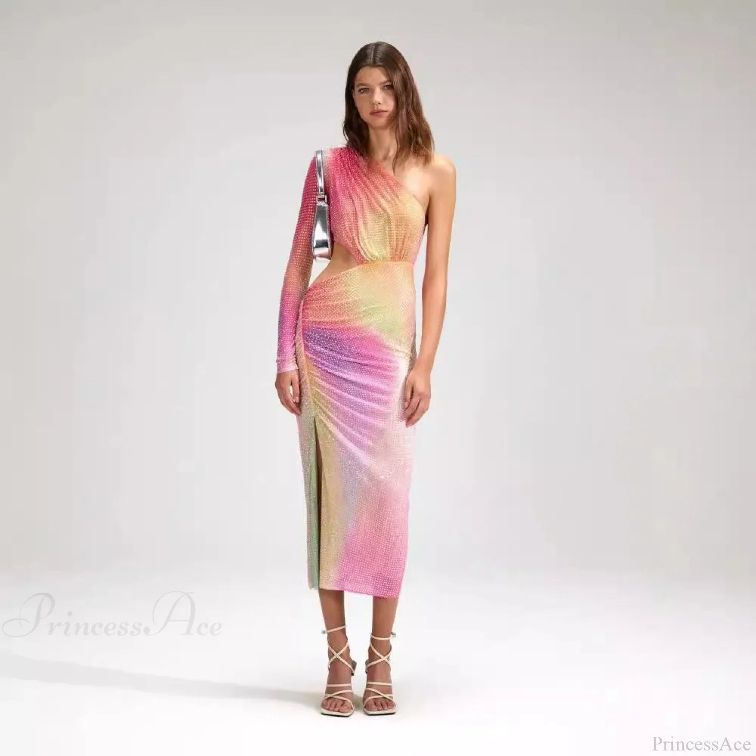 Asymmetrical Off-Shoulder Colorful High-End Prom Dress image 1