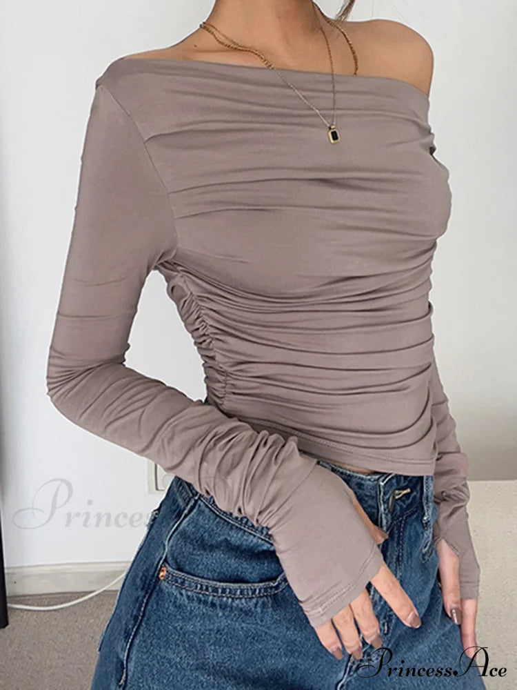 Asymmetrical Off Shoulder Trendy Long Sleeve Shirt image 4
